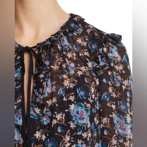 Rebecca Taylor Solstice Floral Pullover Silk Blouse, size 2 / Small - Picture 4 of 15